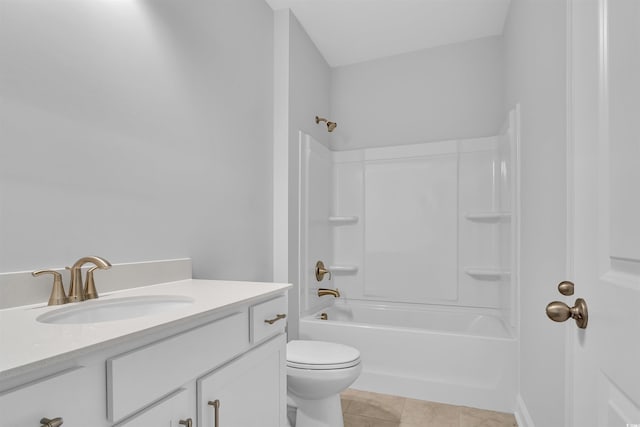 full bathroom with vanity, toilet, shower / bathtub combination, and tile patterned flooring