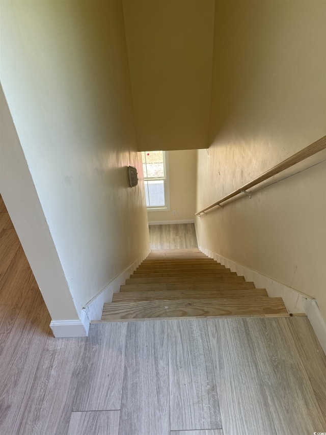 stairway with wood-type flooring