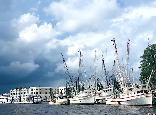 view of dock featuring a water view