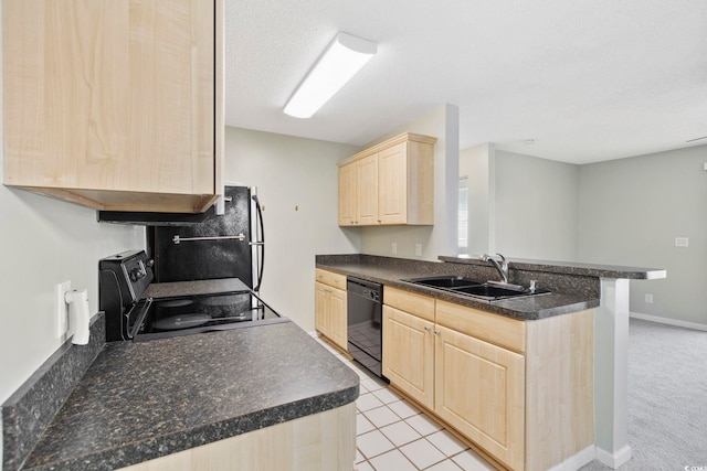 8830 Chandler Dr Unit E, Myrtle Beach, SC 29575 - kitchen with light brown cabinets, a sink, dishwasher, electric range oven, and dark countertops