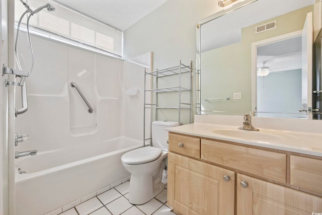 8830 Chandler Dr Unit E, Myrtle Beach, SC 29575 - bathroom featuring tile patterned floors, toilet, a ceiling fan, vanity, and shower / bath combination