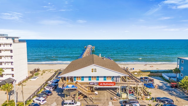 bird's eye view with a view of the beach and a water view