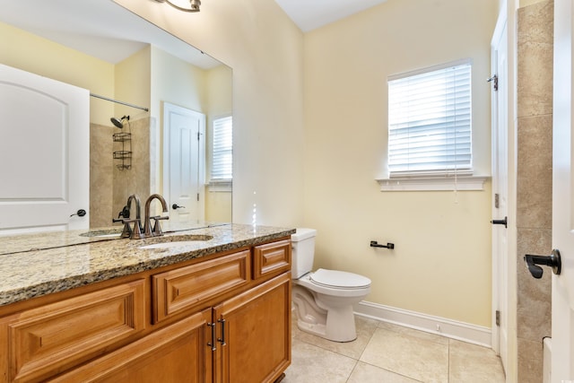 bathroom with tile patterned flooring, vanity, and toilet