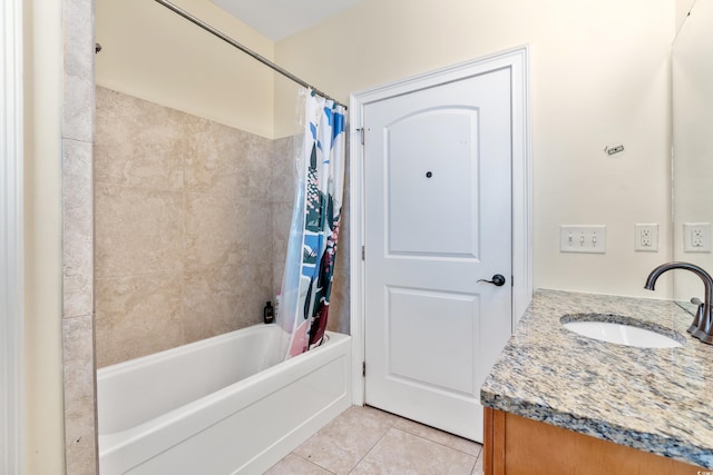 bathroom featuring shower / bath combo, vanity, and tile patterned floors