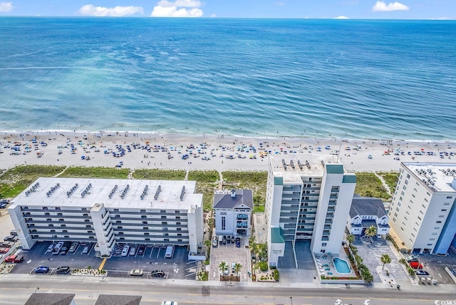 aerial view featuring a beach view and a water view