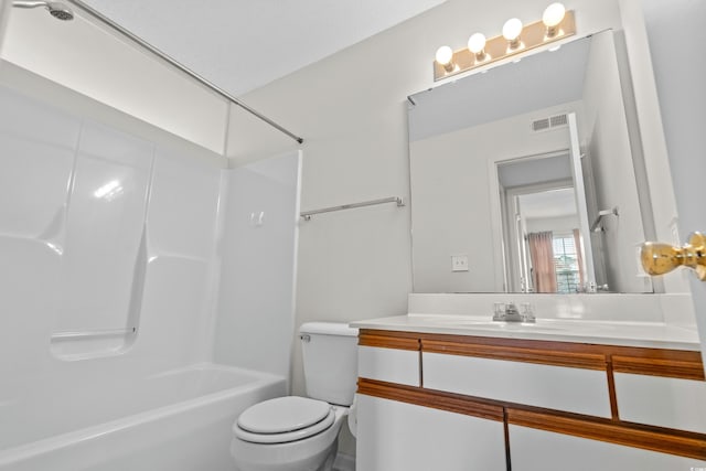 full bathroom with vanity, toilet, and tub / shower combination