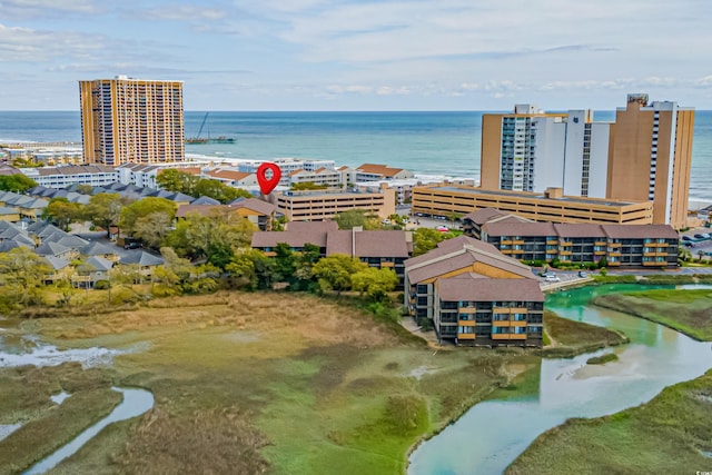 aerial view with a water view