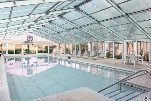 view of pool featuring a lanai and a patio