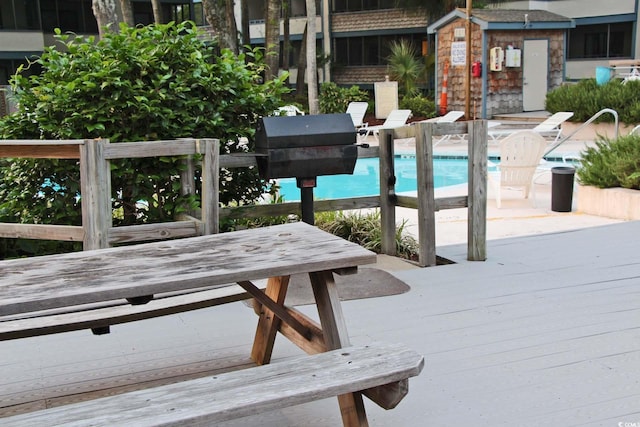 view of pool with a wooden deck