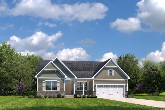 craftsman-style house with a garage and a front lawn