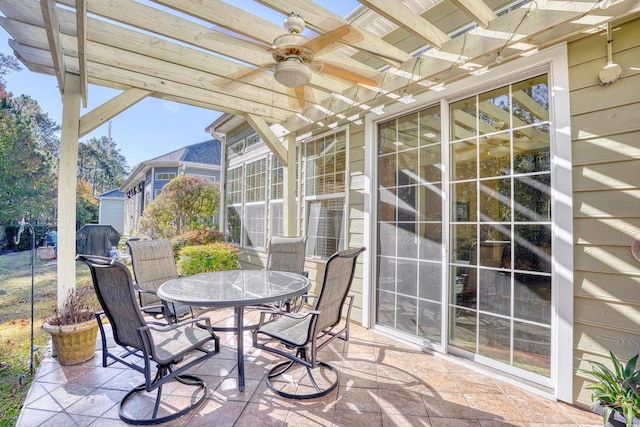 exterior space featuring a pergola and ceiling fan