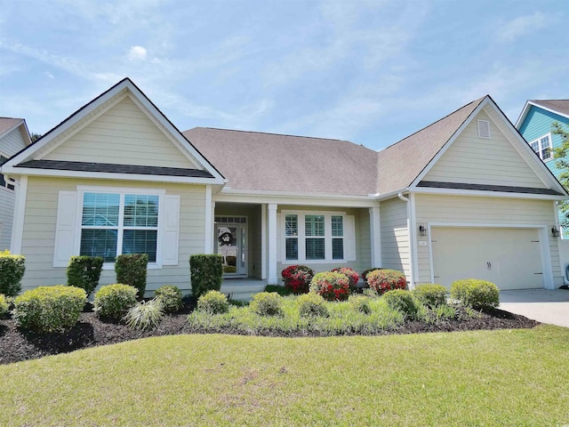 64 Summerlight Dr, Murrells Inlet, SC 29576 - view of front of house with a garage, a shingled roof, a front lawn, and concrete driveway
