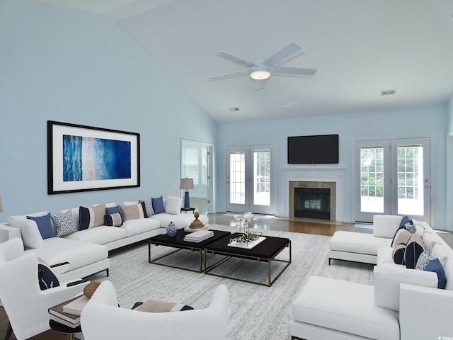 64 Summerlight Dr, Murrells Inlet, SC 29576 - living area featuring visible vents, ceiling fan, wood finished floors, and a healthy amount of sunlight