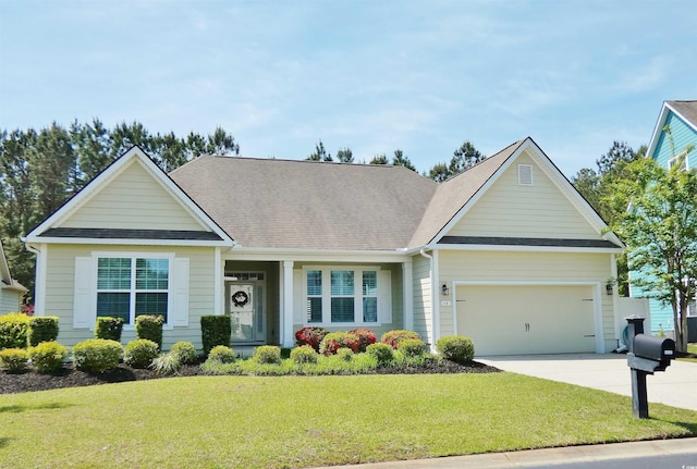 64 Summerlight Dr, Murrells Inlet, SC 29576 - view of front facade with roof with shingles, concrete driveway, a front yard, and a garage