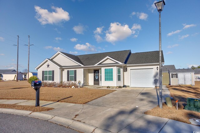 single story home with a garage