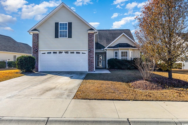 front facade with a garage