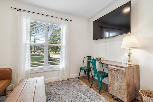 home office with hardwood / wood-style floors and a wealth of natural light