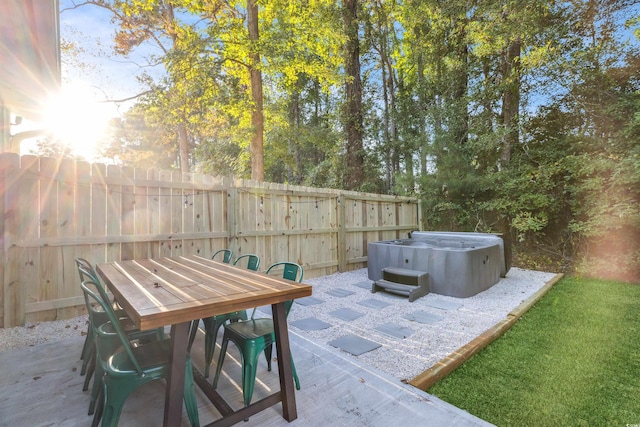 view of patio featuring a hot tub