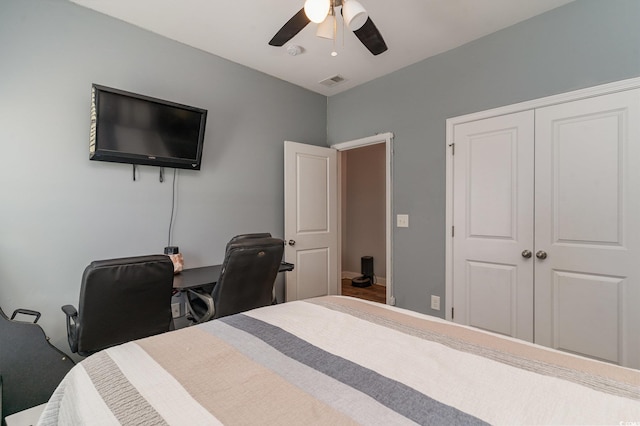 bedroom with a closet and ceiling fan