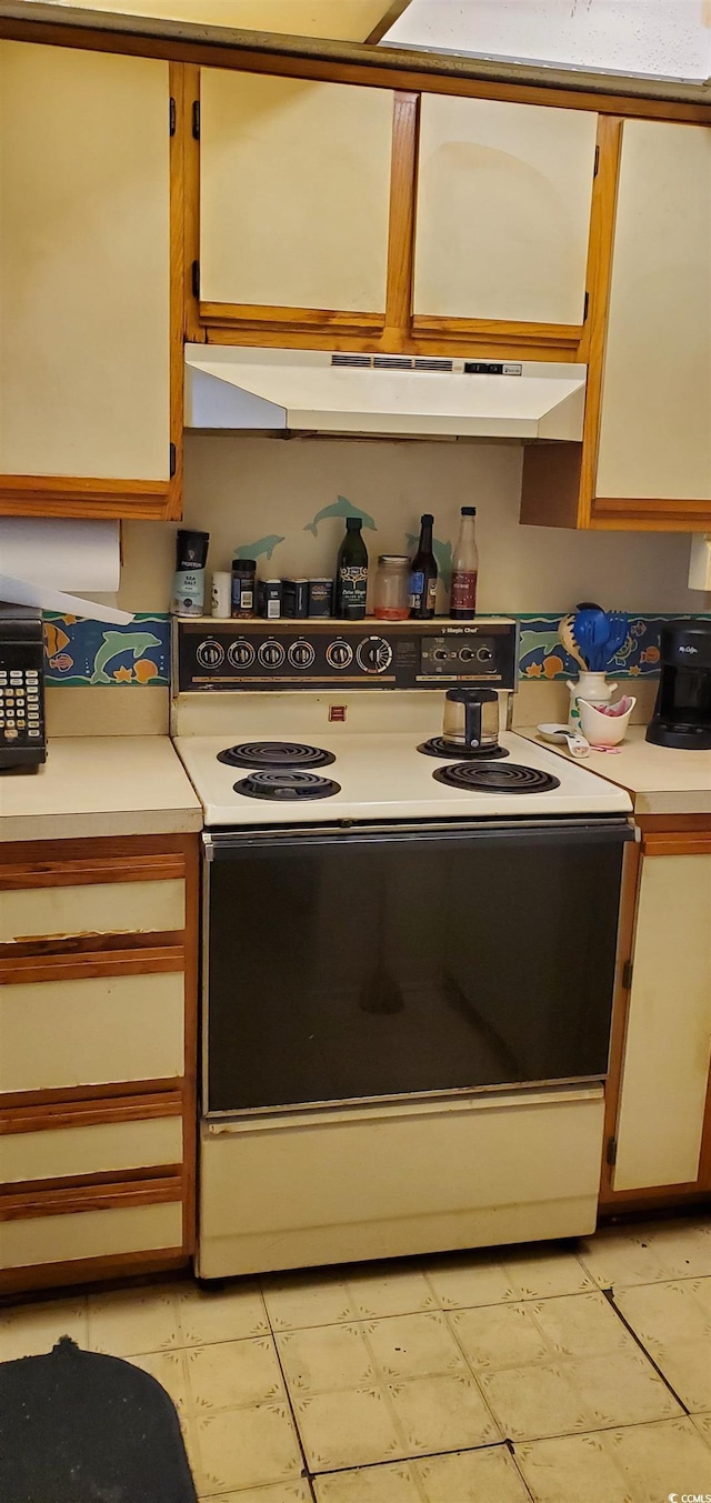 kitchen with white electric range