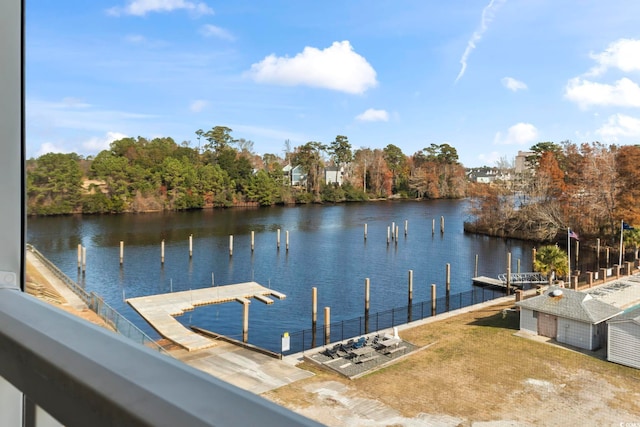 dock area featuring a water view