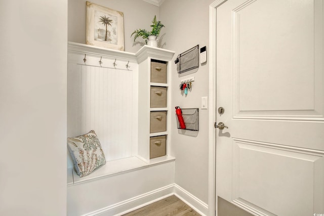 mudroom featuring wood-type flooring