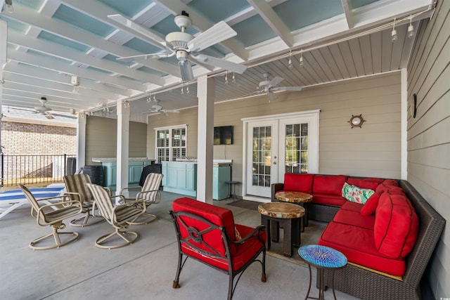 view of patio / terrace featuring outdoor lounge area and french doors