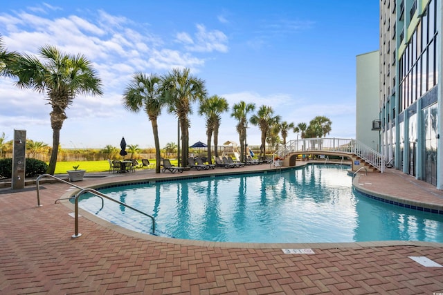 view of pool featuring a patio