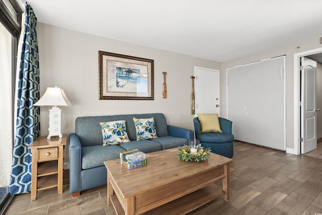 living room with hardwood / wood-style flooring