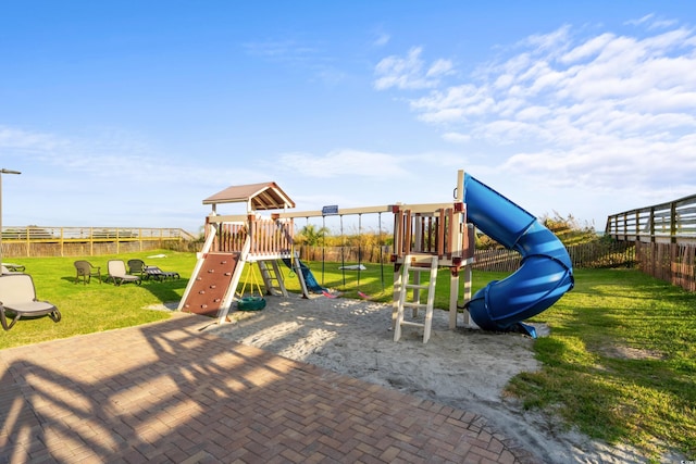 view of play area featuring a yard