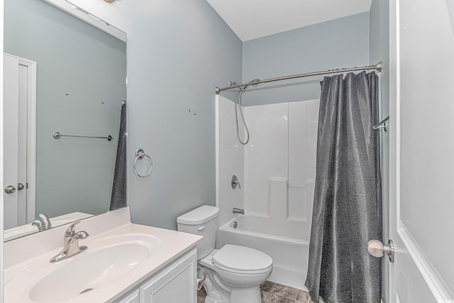 full bathroom featuring vanity, toilet, and shower / tub combo with curtain