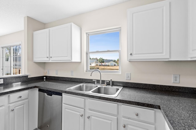 kitchen featuring dishwasher, white cabinetry, and sink