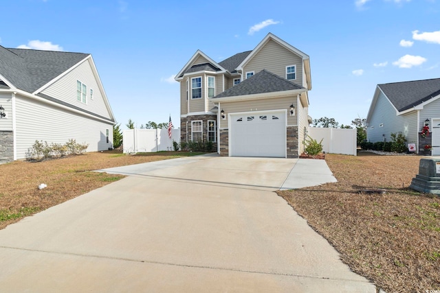 front facade with a garage