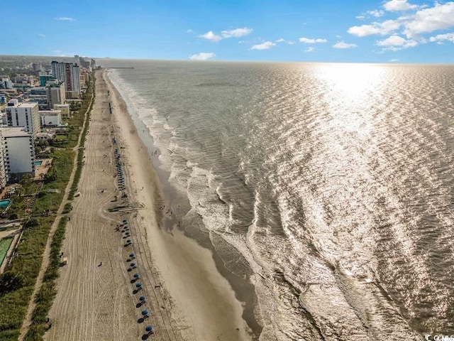aerial view with a view of the beach and a water view