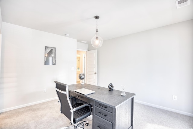 view of carpeted home office