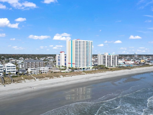 aerial view featuring a beach view and a water view