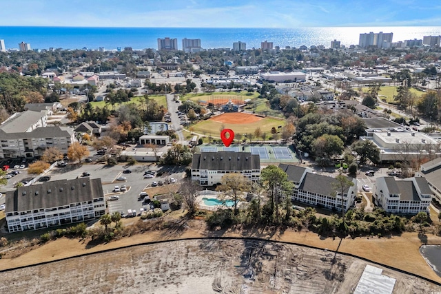 aerial view with a water view