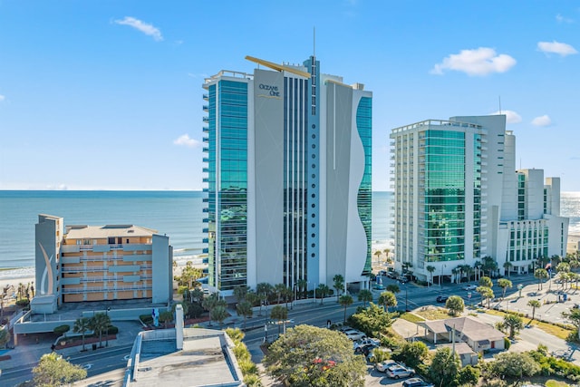 view of building exterior featuring a water view