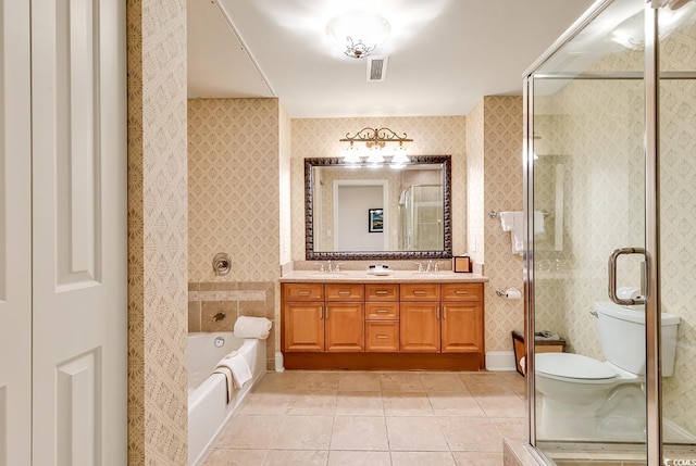 8121 Amalfi Pl Unit 5-103, Myrtle Beach, SC 29572 - full bath with a shower with door, tile patterned floors, vanity, and a bathtub