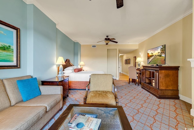 8121 Amalfi Pl Unit 5-103, Myrtle Beach, SC 29572 - bedroom featuring crown molding, baseboards, and ceiling fan