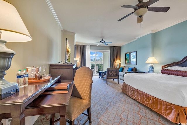8121 Amalfi Pl Unit 5-103, Myrtle Beach, SC 29572 - carpeted bedroom with ornamental molding, access to outside, and ceiling fan