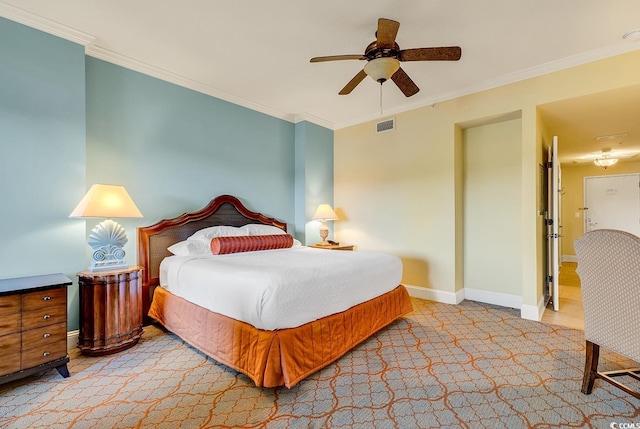 8121 Amalfi Pl Unit 5-103, Myrtle Beach, SC 29572 - bedroom featuring ornamental molding, carpet flooring, baseboards, and a ceiling fan