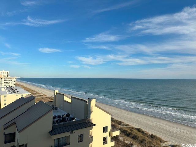 property view of water featuring a beach view