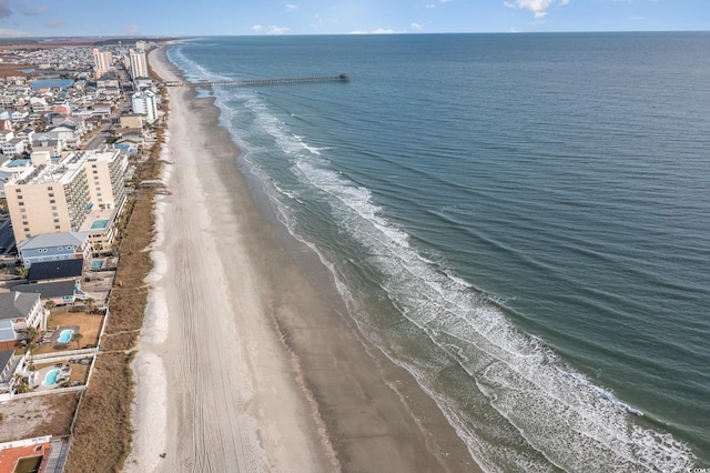 property view of water featuring a beach view