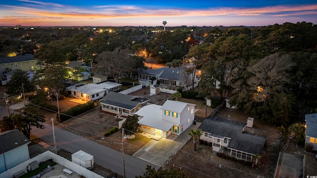 view of aerial view at dusk