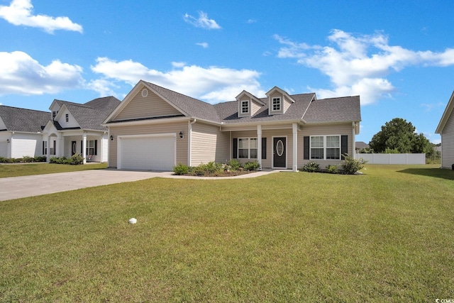 view of front of home featuring a garage and a front lawn