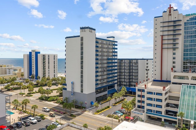 view of building exterior featuring a water view