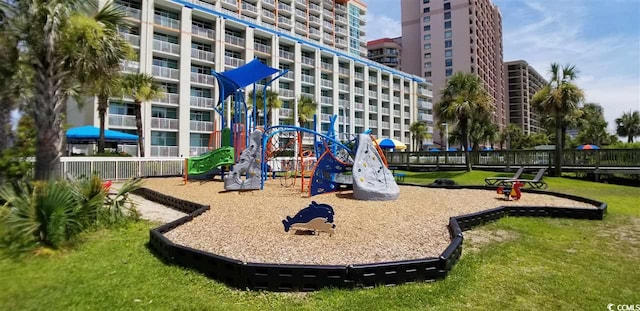 view of play area with a lawn