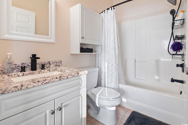 full bathroom with tile patterned floors, vanity, shower / bath combination with curtain, and toilet