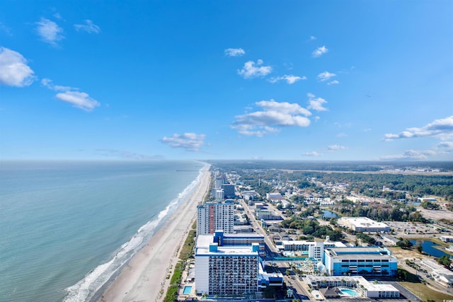 aerial view featuring a water view and a view of the beach